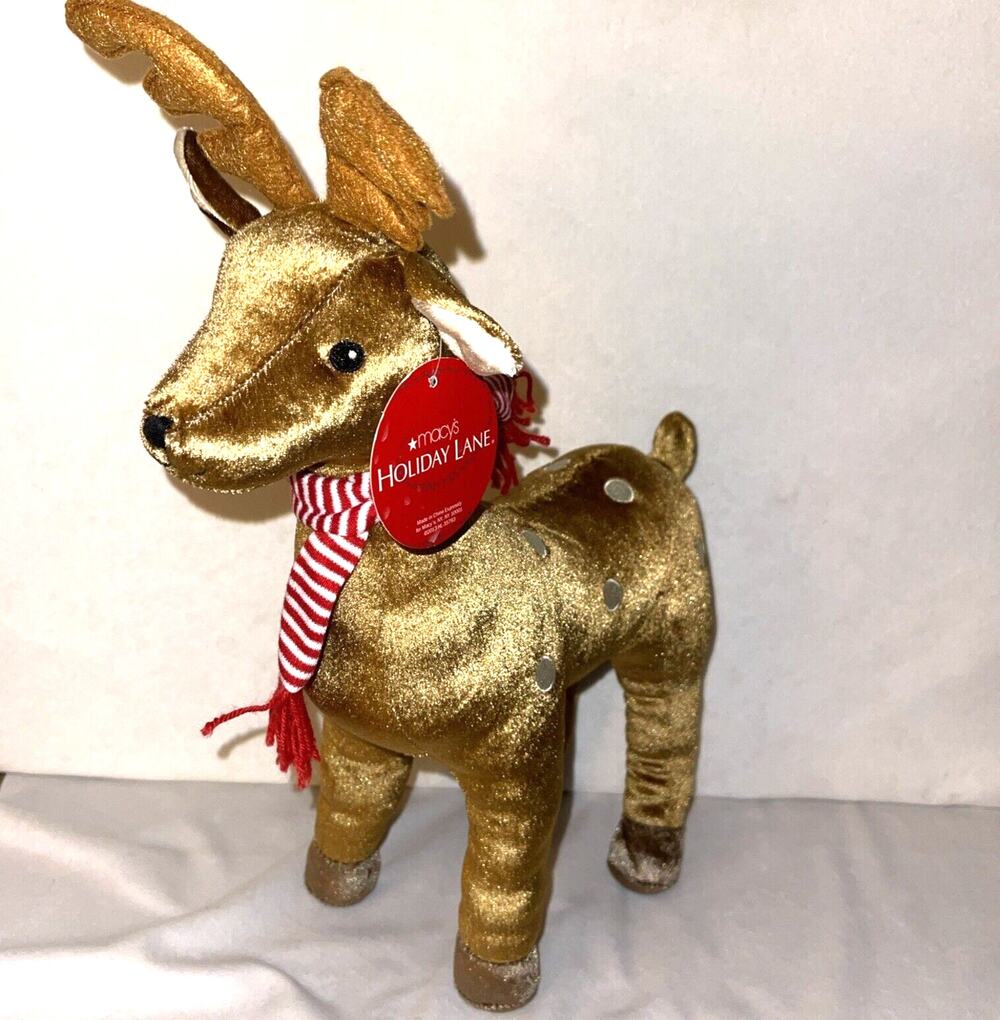 Macy's Holiday Lane Large Reindeer in Scarf Plush 2013 16" NWT Christmas Holiday